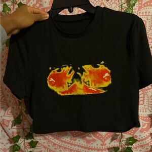 SHEIN Black Crop Top with Fiery Graphic
